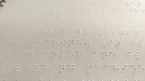 Une vue détaillée d'une page Braille du livre.