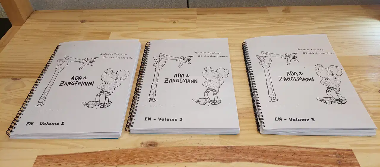 The 3 volumes of the Braille version of Ada & Zangemann