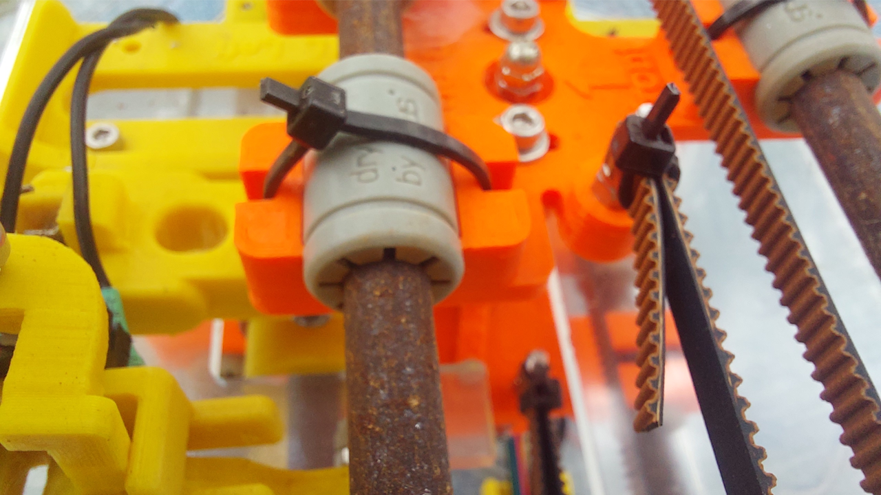 A detailed view of a rusted precision rail
