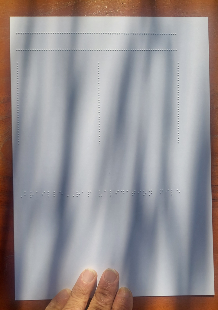 A view of TestBrailleRAP test print